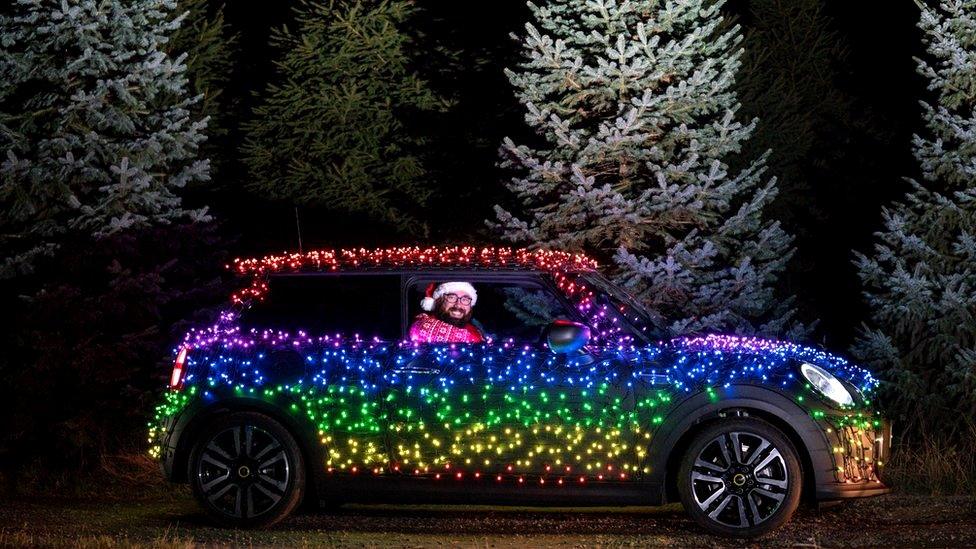 Mini wrapped in fairy lights