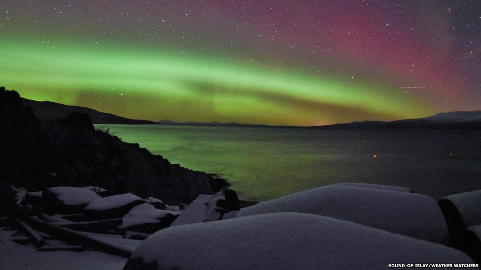 Green glow from Northern Lights