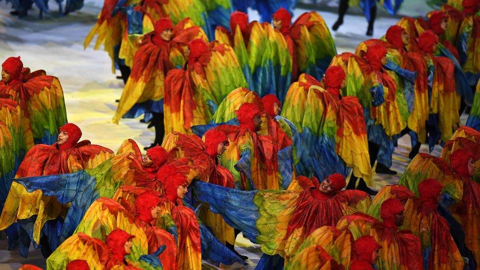 Dancers perform at the Olympic Wings segment during the Closing Ceremony on Day 16 of the Rio 2016 Olympic Games