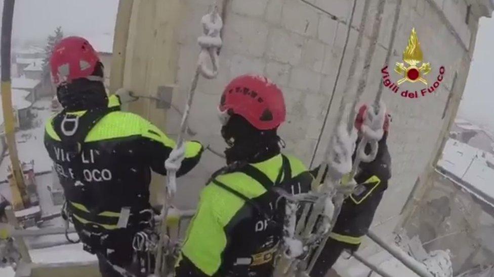 Italian firefighters at work in Norcia