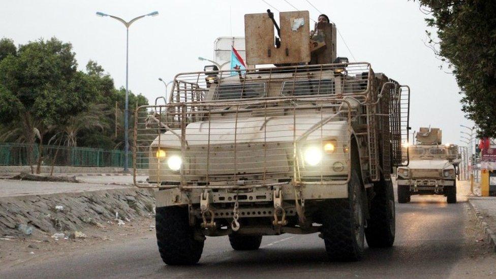 Separatist forces patrol the streets of Aden, Yemen