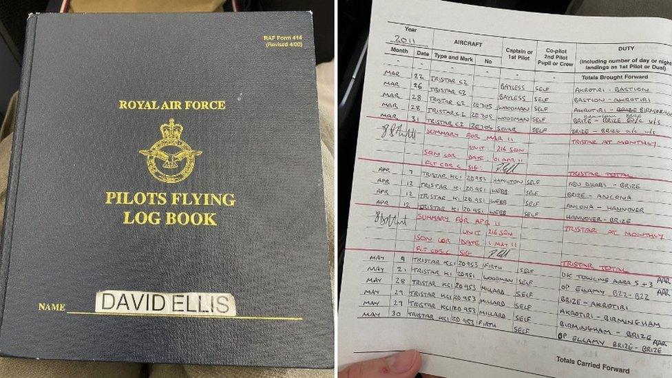 The pilot got out his old RAF flying logbook and found Chalmers' name