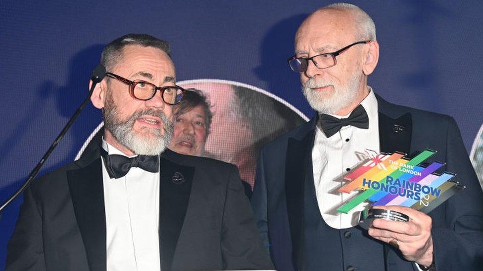 Rupert Whitaker and Martyn Butler on stage at the Rainbow Honours