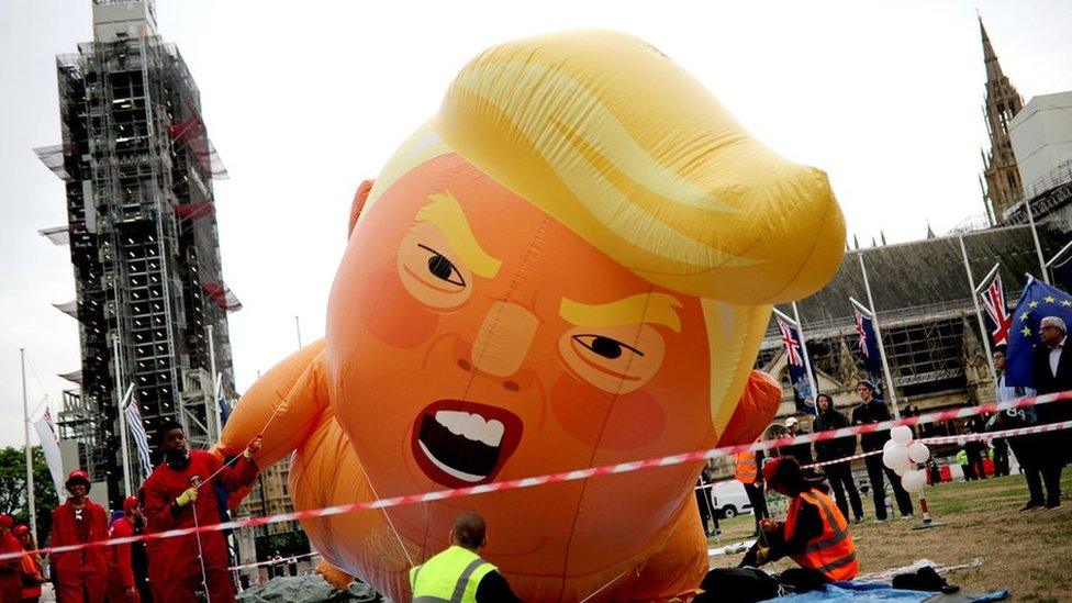 A giant balloon depicting Mr Trump as a baby