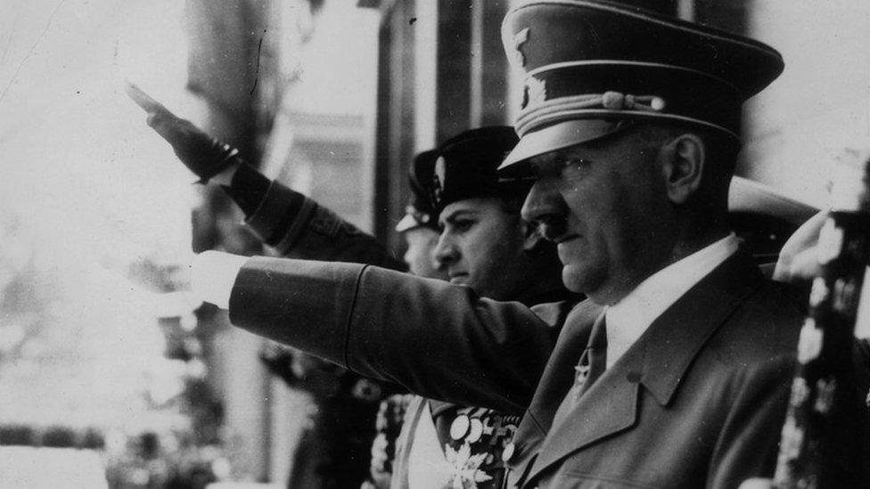 Adolf Hitler gives a Heil Hitler Salute