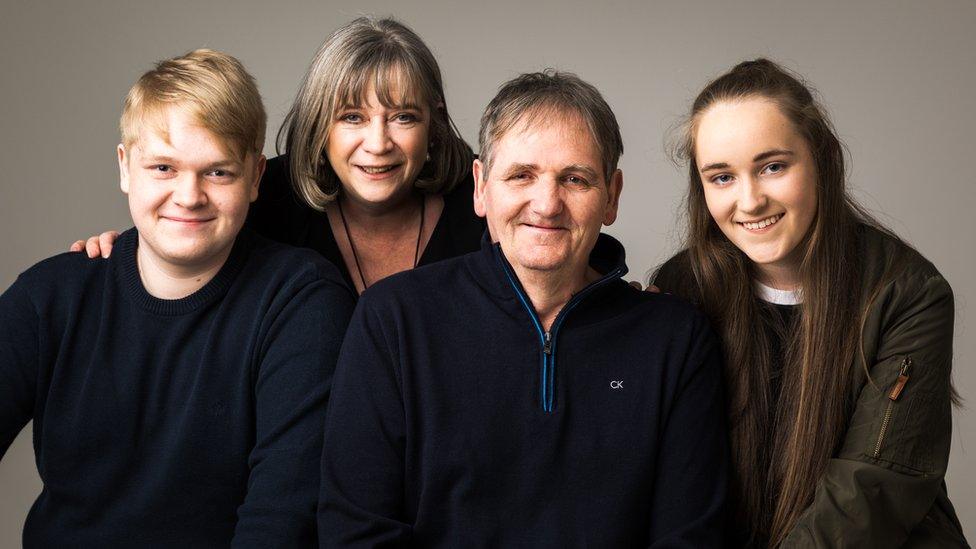 Paddy Armstrong with his wife and children