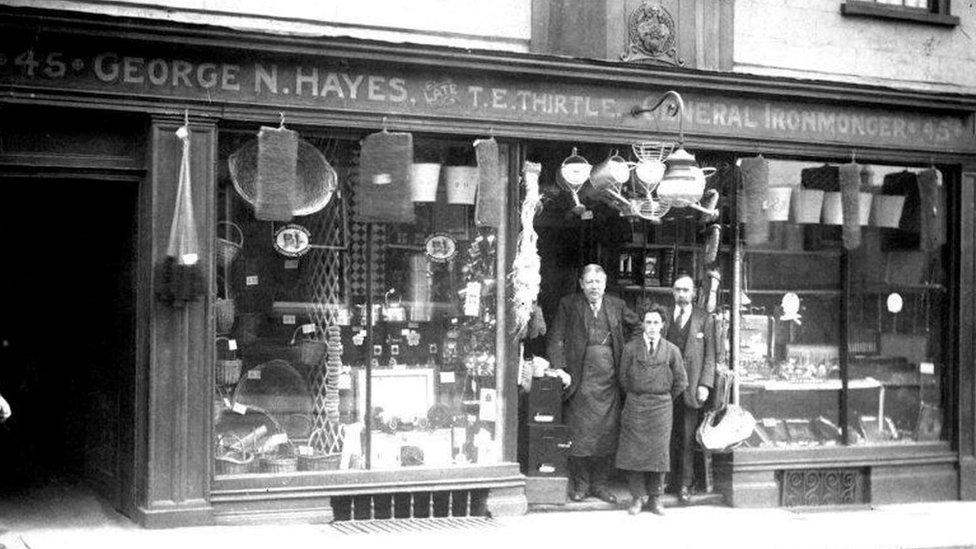 Hayes Ironmongery at 45 High Street, pictured around 1914. The shop is now Uncle Sid’s Zero Waste Store.