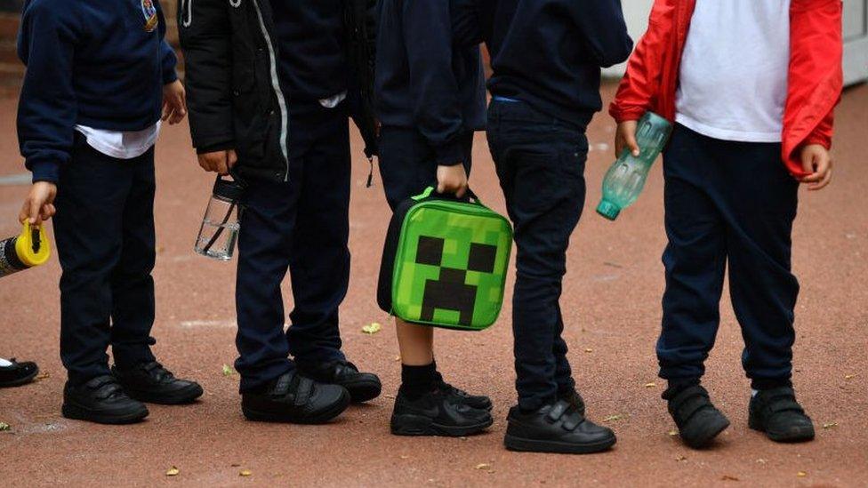 Children in a queue outside school