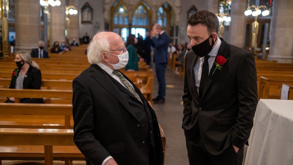 President Higgins talking to current SDLP leader Colum Eastwood