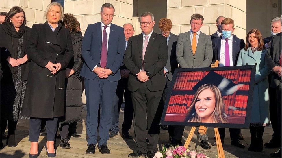 MLAs at Stormont holding a vigil for murdered teacher Ashling Murphy