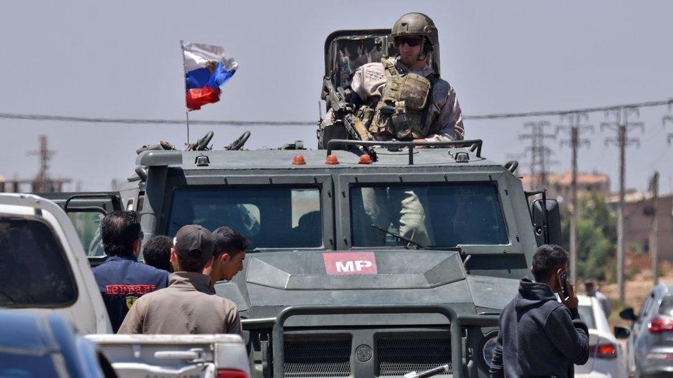 Russian forces in Bosra, south-western Syria, on 11 July 2018