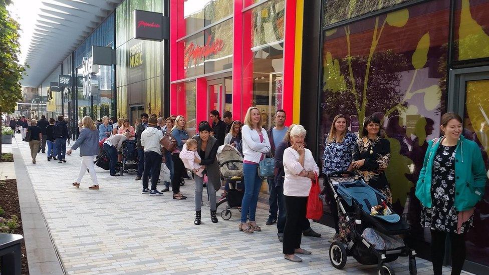 Queues of shoppers outside the Lexicon