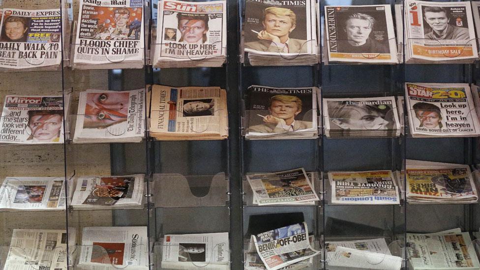 Newspapers with Bowie on front pages