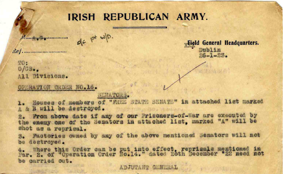 The IRA instructed its members to kill senators if its prisoners were executed