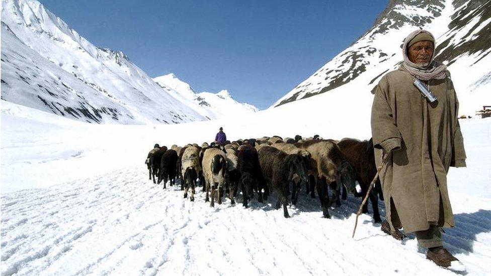 Indian Kashmiri herdsmen are seen at Zojila, in Kargil district north-east of Srinagar