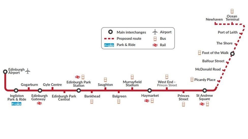 Tram route in Edinburgh