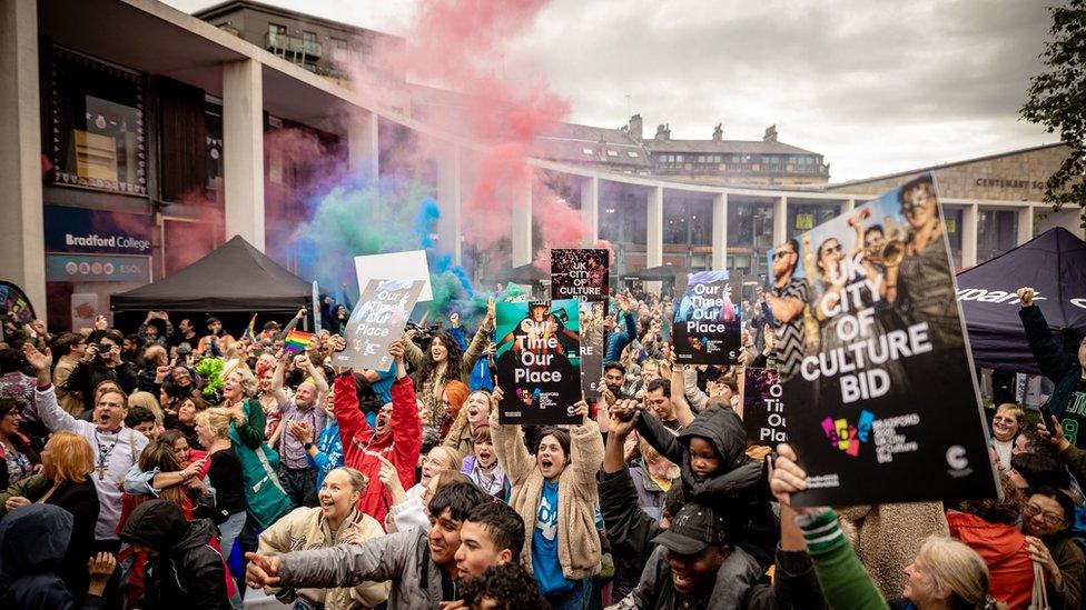 Crowds celebrate Bradford winning UK City of Culture 2025