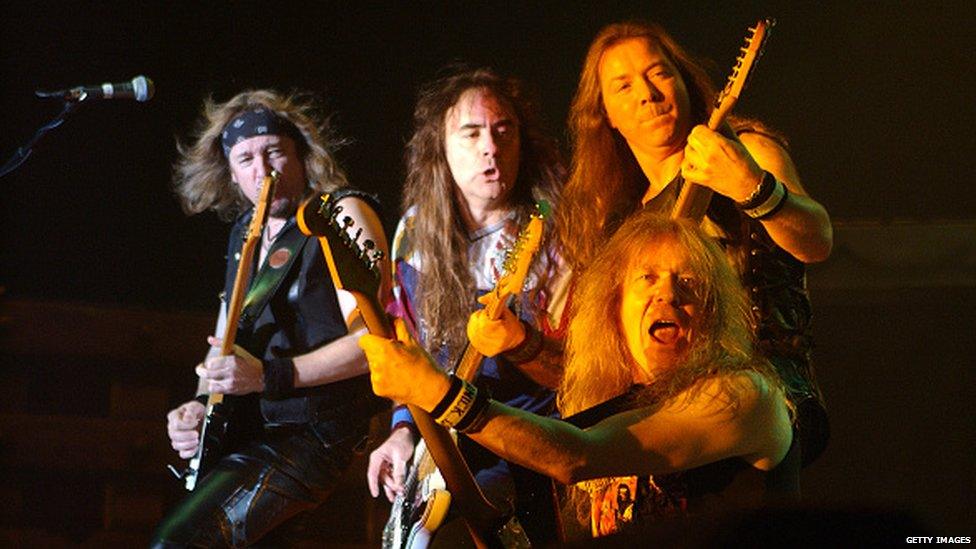 Iron Maiden members - Adrian Smith, Steve Harris, Dave Murray, Janick Gers