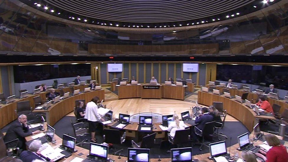 The inside of the Welsh Assembly Senedd