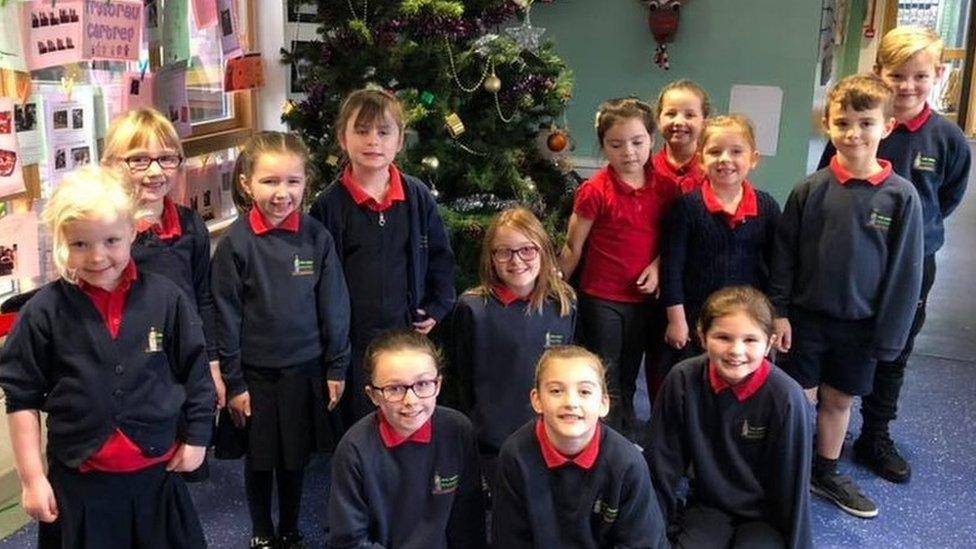 Pupils at Ysgol Gymuned Rhosybol, Anglesey