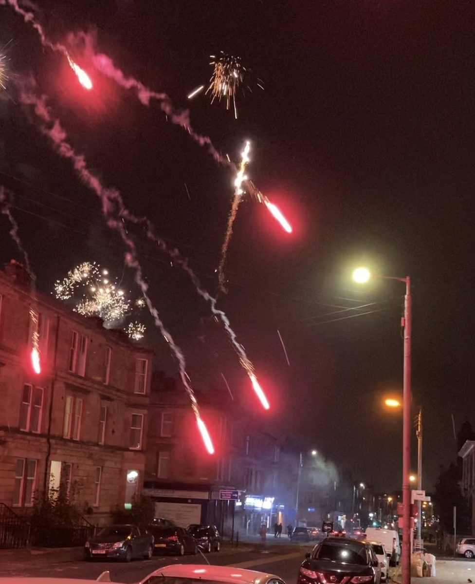 Fireworks set off in street, Albert Drive