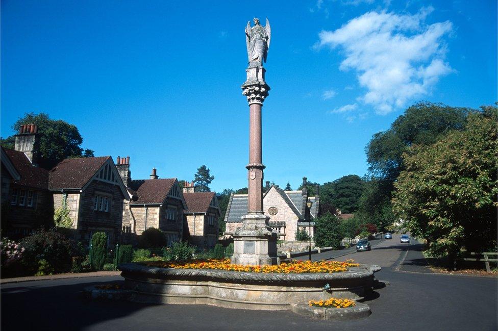 The statue of the Archangel Michael, at Ford, before it was taken down in 2021