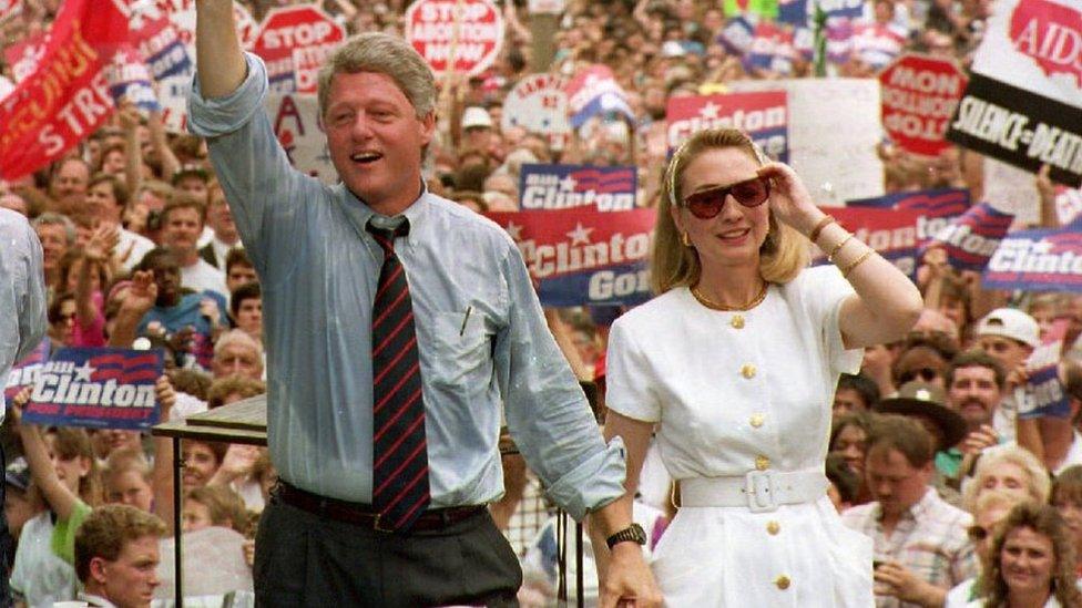 Democratic presidential candidate Bill Clinton with wife Hillary Clinton in 1992