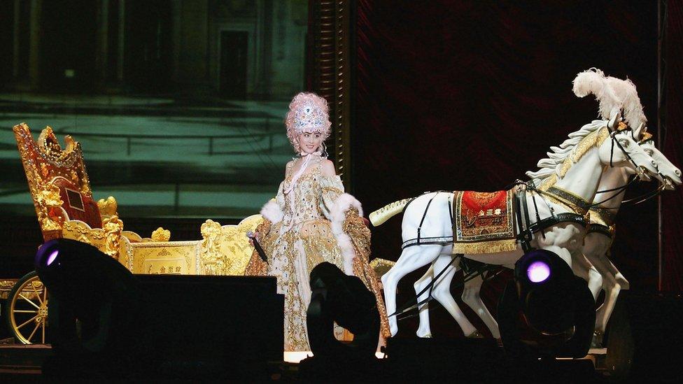 Hong Kong singer Kelly Chan performs at her concert on June 18, 2005 in Wuhan of Hubei Province, China.