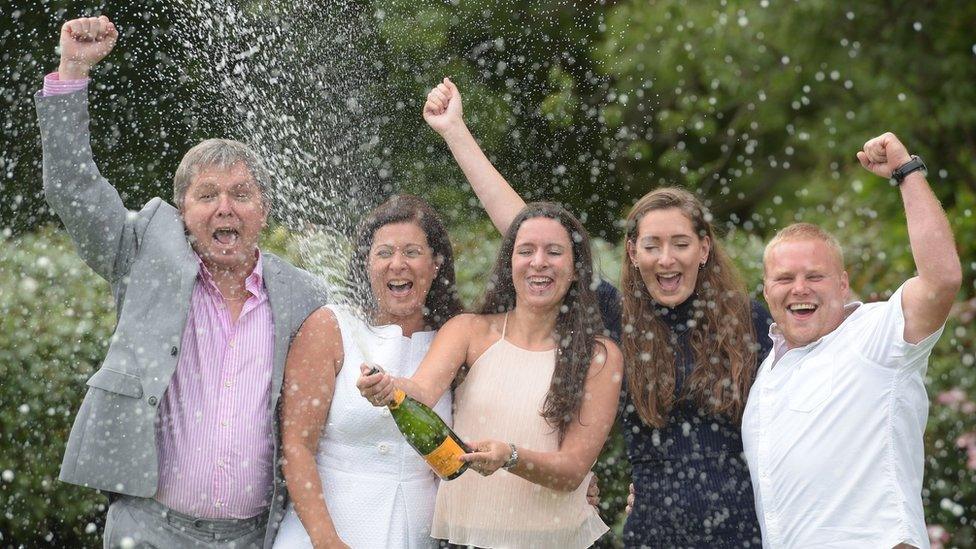 The family celebrating outside Newport's Celtic Manor Resort