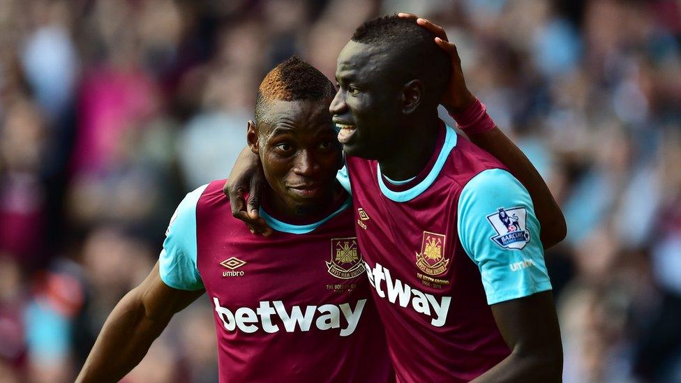 West Ham players Cheikhou Kouyate (right) and Diafra Sakho