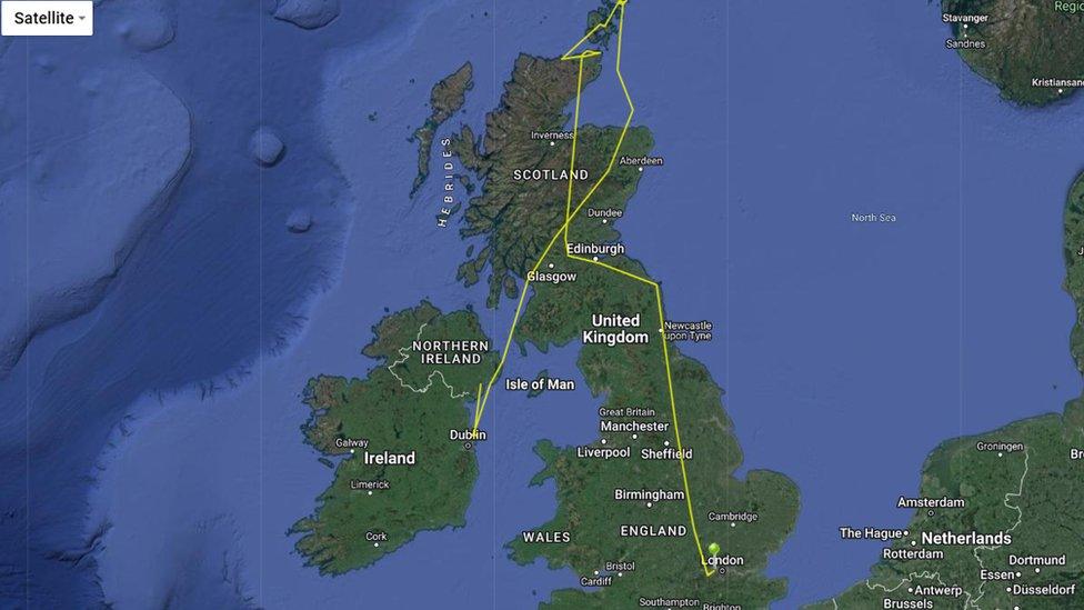Map showing tag movements