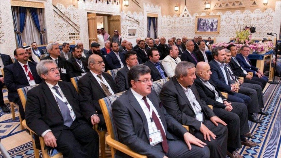 A picture provided by the Saudi Press Agency (SPA)on December 10, 2015 shows members of the Syrian opposition during their meeting in Riyadh.