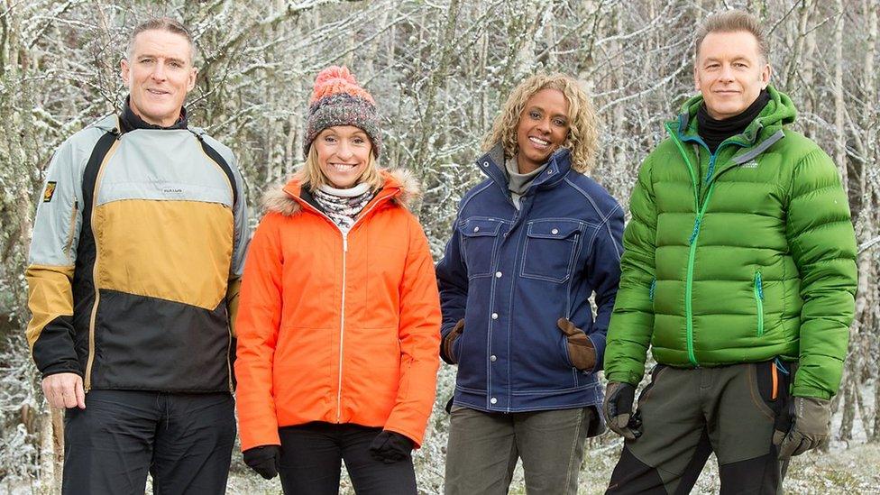 Presenters of winter watch, Chris Packham, Michaela Strachan and Iolo Williams, Gillian Burke