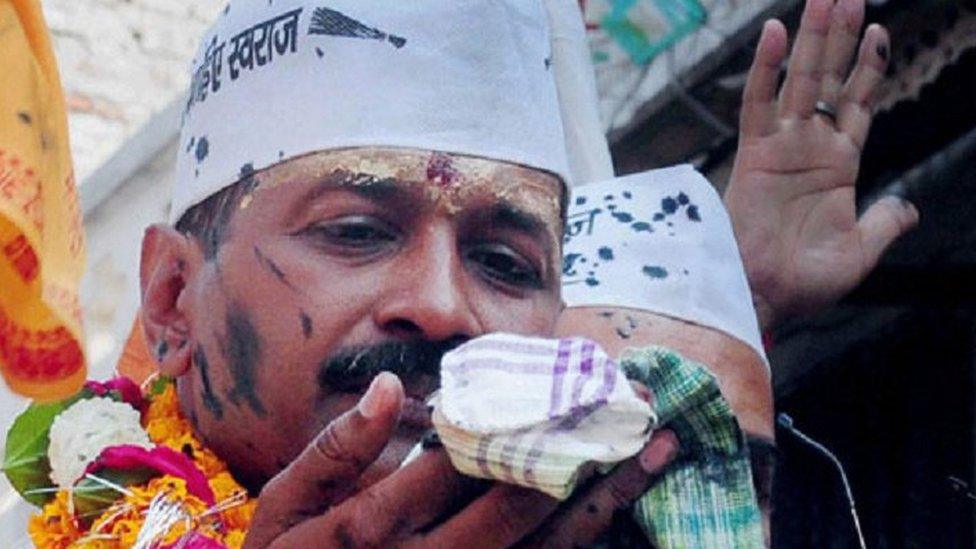 Kejriwal afterbeing attcked with ink in Varanasi