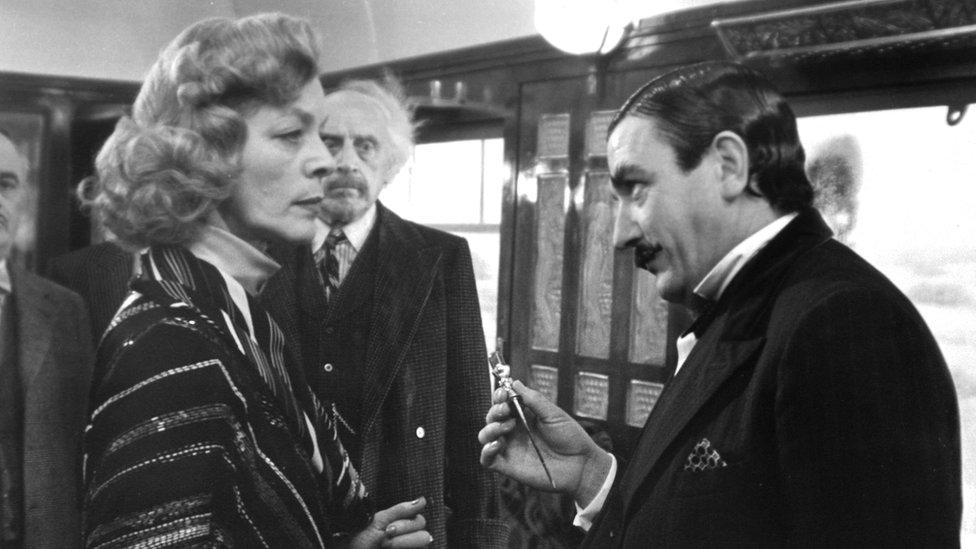 Finney as Poirot with Lauren Bacall