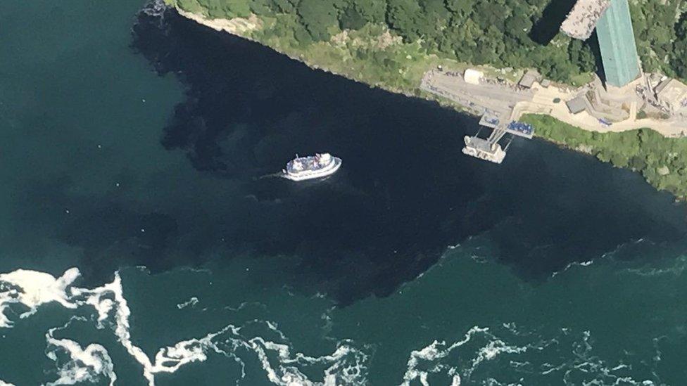 The black discharge from the Niagara Falls Waste Water Treatment Plant on Saturday (29 July 2017)