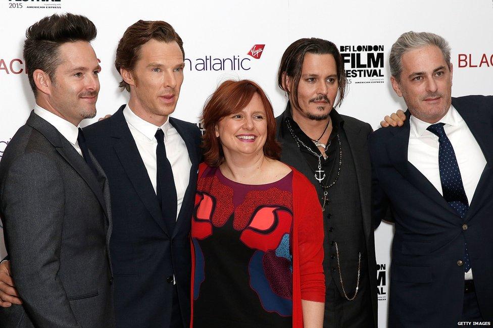 Scott Cooper, Benedict Cumberbatch, London Film Festival director Clare Stewart, Johnny Depp and producer John Lesher