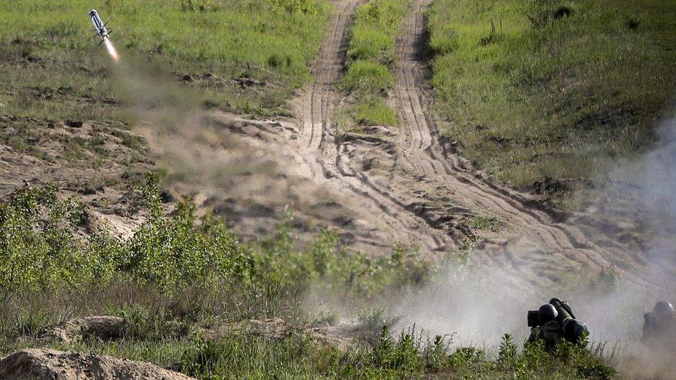 US-supplied Javelin anti-tank missile systems are tested by Ukrainian military at an undisclosed site in 2018