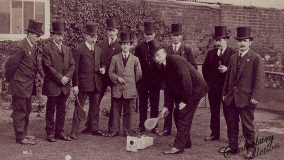 Bat and trap players at the Dolphin pub in Canterbury in the 1930s