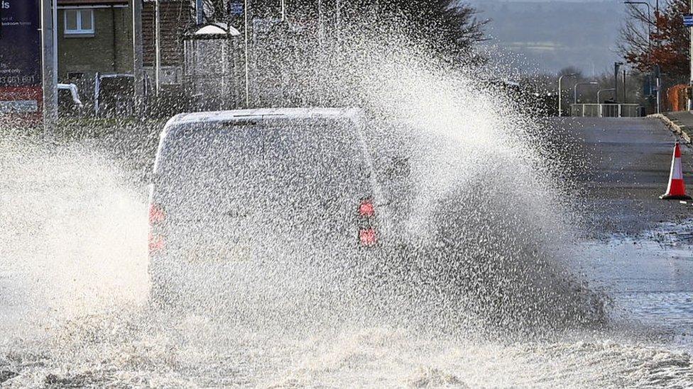 Van going through flood