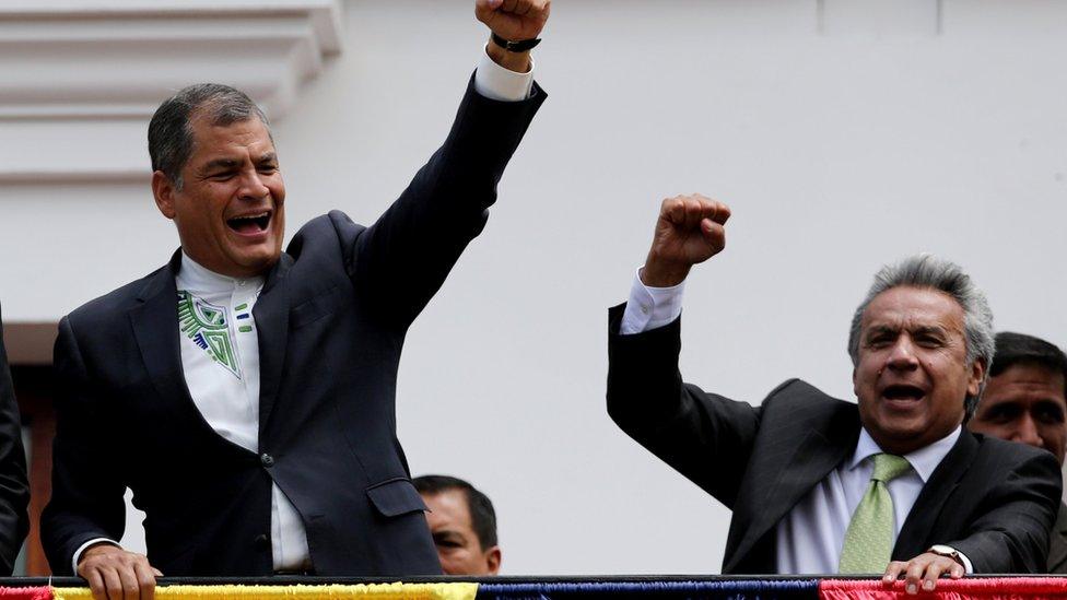 Outgoing Ecuadorean President Rafael Correa with his successor, Lenin Moreno