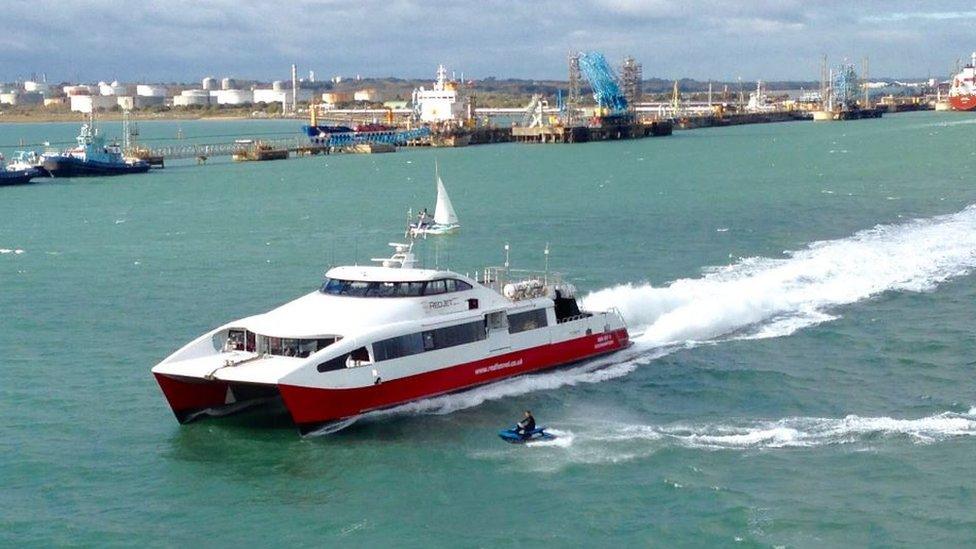 A personal watercraft crashing into a ferry