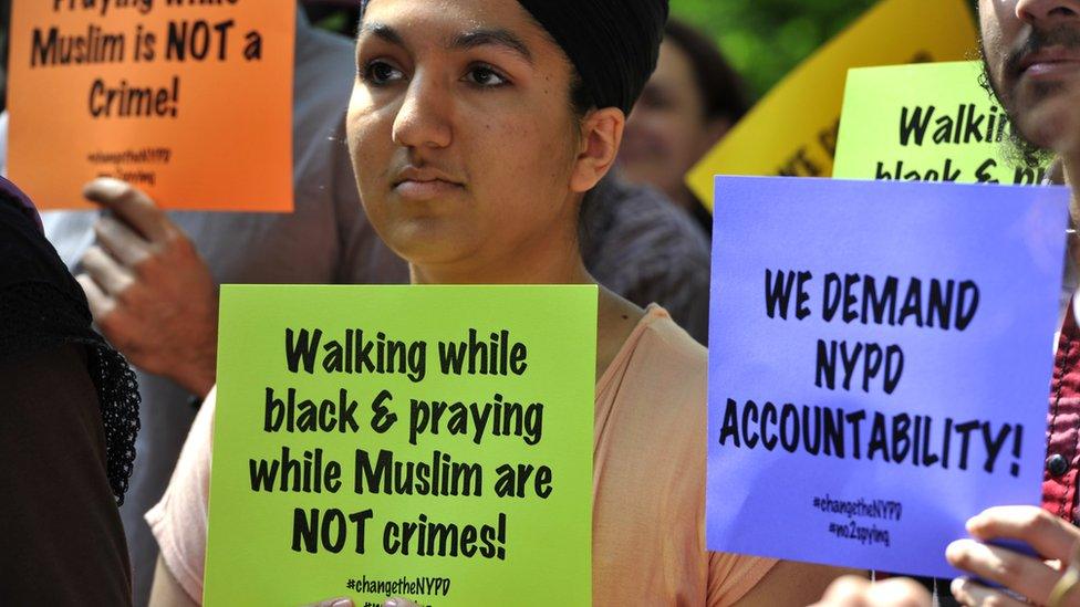 Demonstrators protest surveillance at New York mosques in 2013