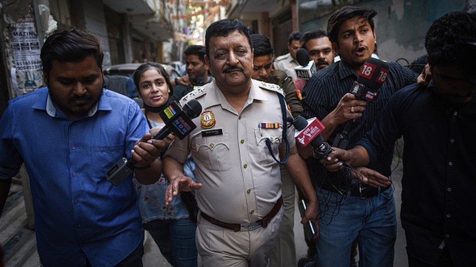 A Policeman leaves the house of Aftab Poonawala and Shraddha Walker at Delhi's Chhattarpur Pahadi area on November 16, 2022