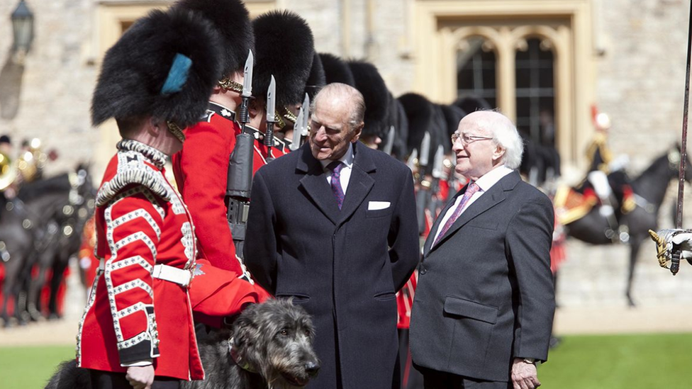 Prince Philip appearing with Irish President Michael D Higgins