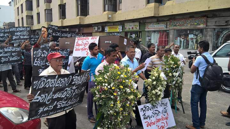 Protests against the deal to award control over Hambantota port to China were organised by a Port Workers Union, 29 July 2017