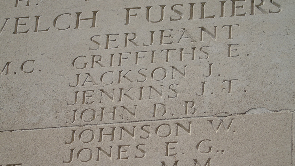 D.B. John's name inscribed at a memorial in France