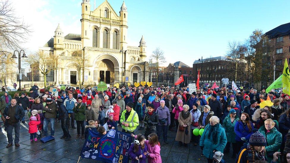 Demonstrators at the climate change rally in Belfast