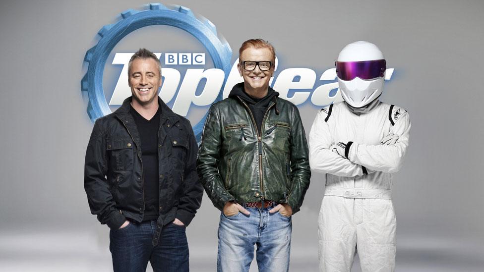 Matt LeBlanc with Chris Evans and 'The Stig'