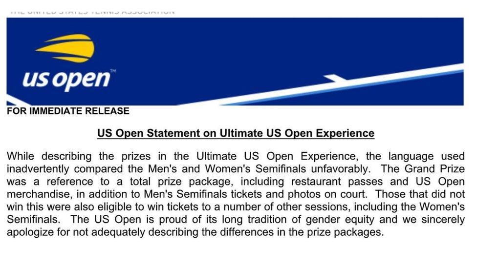 US OPEN PRESS RELEASE